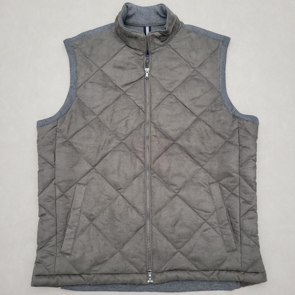 johnnie-O Dexter Mixed Media Weather Resistant Vest Mocha Full Zip Quilted L
